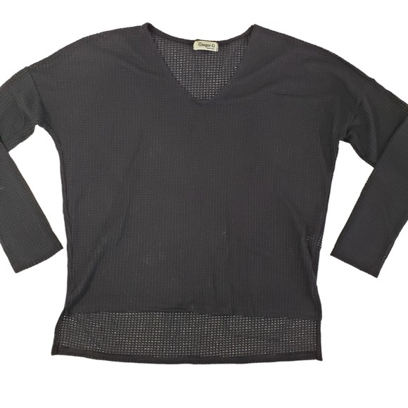 Ginger G Women's Hi-Low V-Neck Black (See-Thru) Sweater, Small - Picture 1 of 8